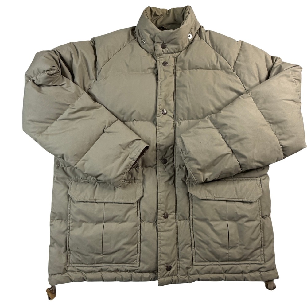 Vintage‎ Sears Down Puffer Jacket Mens Large Tan Khaki Heavy Winter Coat 9540